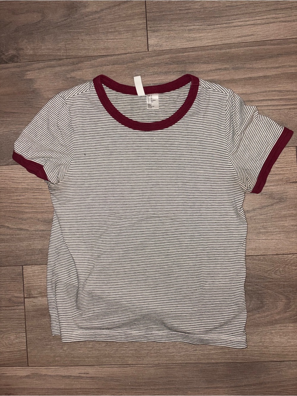 Striped Ringer Tee with Burgundy Trim
